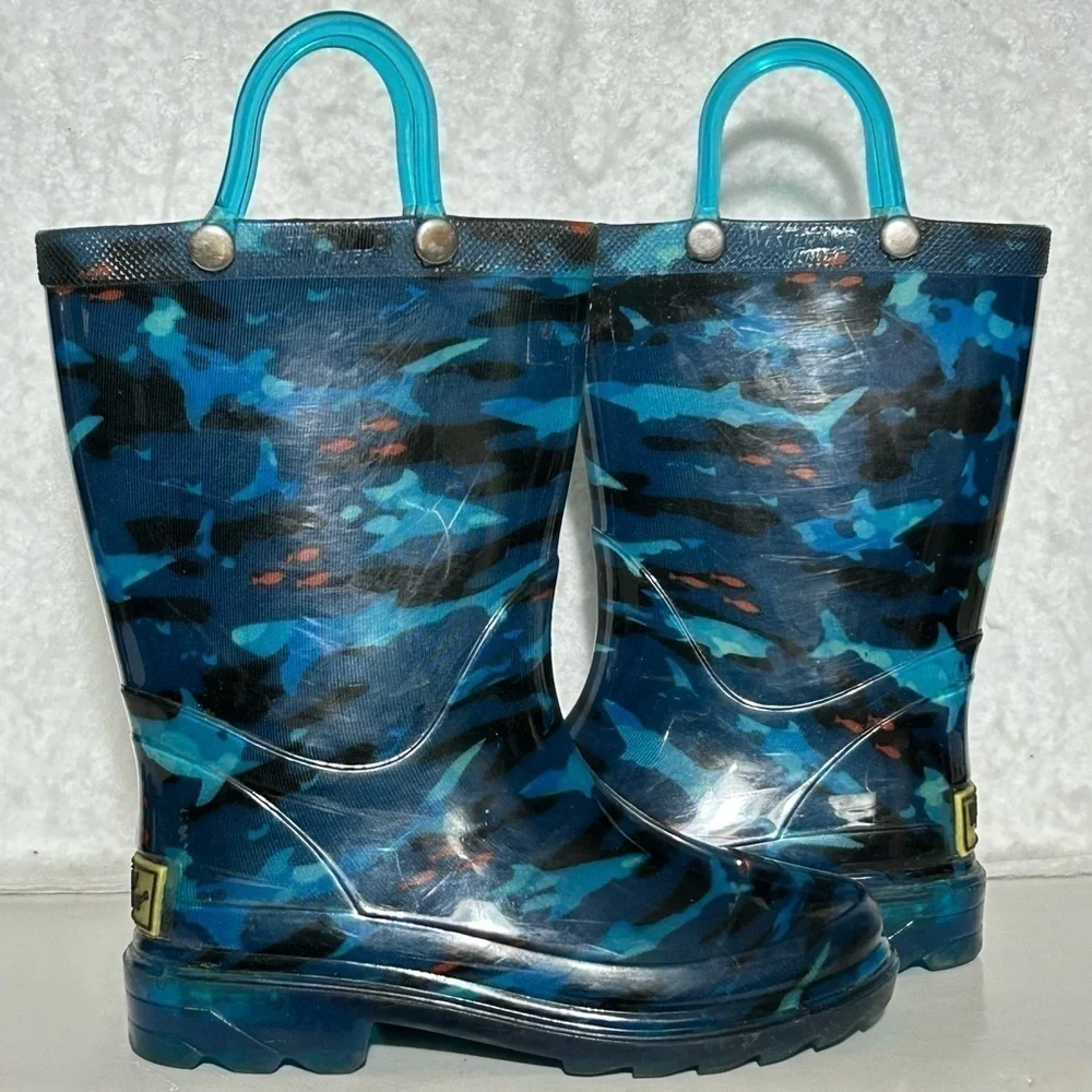 Western Chief Little Kids Camo Shark Waterproof w/Lights Rain Boots SZ US 9
